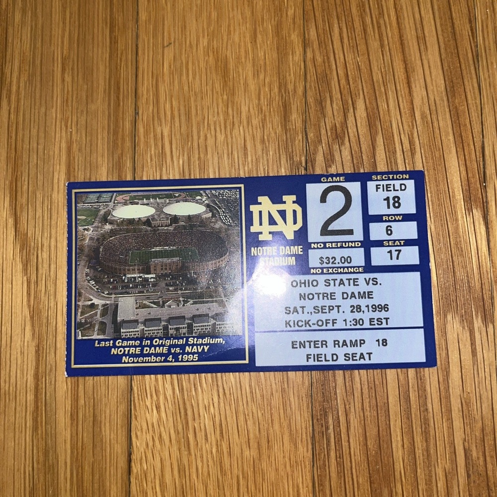 2000 Ohio State University vs Notre Dame College Football Ticket Stub